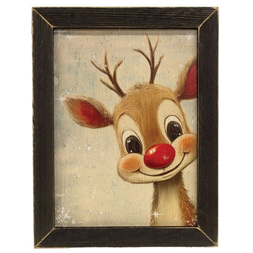 Snowy Red Nosed Reindeer Framed Print - 12x16