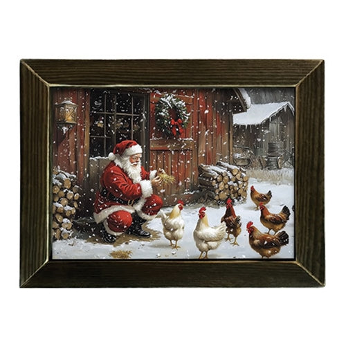 Santa Feeding Chickens Framed Print - 12x16