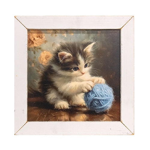 Kitten and Yarn Framed Print - 12" Sq.