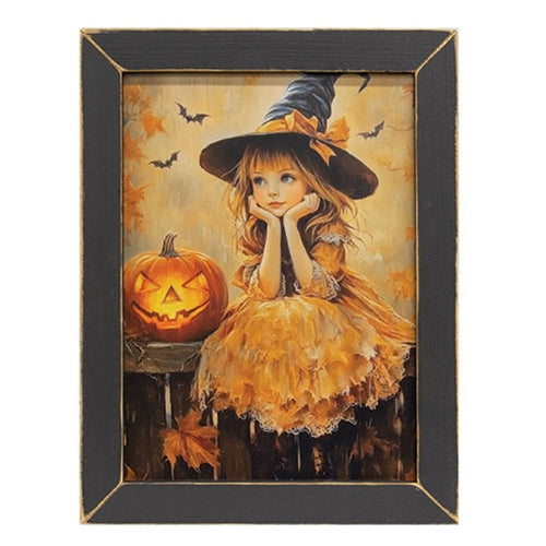 Pumpkin & Witch Girl Dreaming Framed Print - 12x16