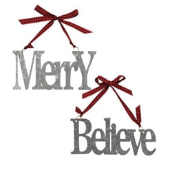 Galvanized Merry/Believe Ornament, 2 Asstd.