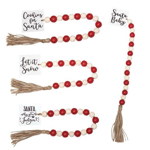 Winter Phrases Tassel Garland w/Red/Wht Beads 4 Asstd.