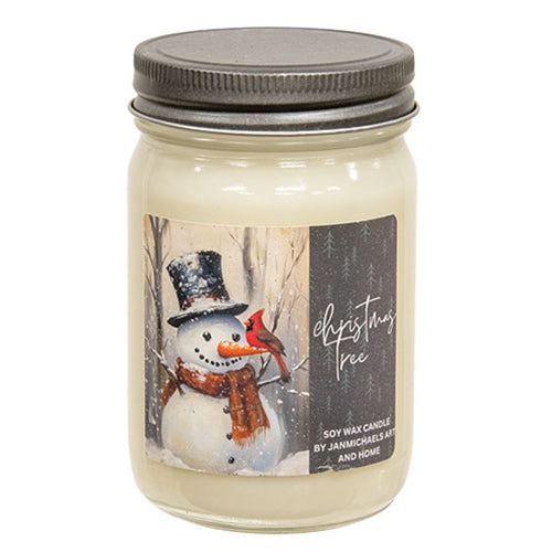 Christmas Tree Snowman & Cardinal Mason Jar Candle