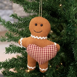 Stuffed Gingerbread w/Country Gingham Heart Ornament