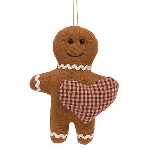 Stuffed Gingerbread w/Country Gingham Heart Ornament