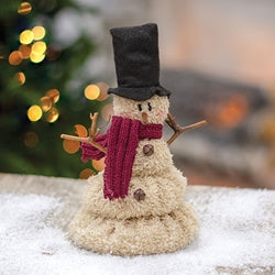 Melting Top Hat Snowman With Burgundy Scarf - 7.5"H