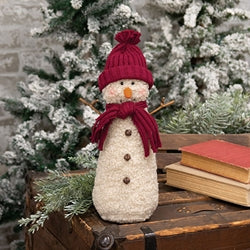 Stuffed Standing Jingle Bell Snowman w/Burgundy Hat & Scarf - 14"H