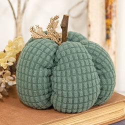 Teal Waffle Weave Pumpkin w/Burlap Leaves - 5" dia.