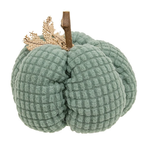 Teal Waffle Weave Pumpkin w/Burlap Leaves - 5" dia.