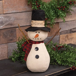 Stuffed Believe Top Hat Snowman w/Red & Green Scarf Doll