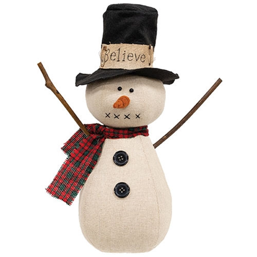 Stuffed Believe Top Hat Snowman w/Red & Green Scarf Doll