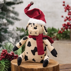 Stuffed Santa Hat & Scarf Baby Cow Doll - 6.5"H