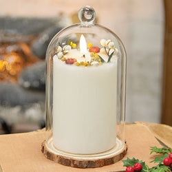 Cranberry & Spice LED Timer Pillar in Glass Cloche
