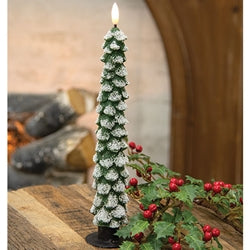 Green Flocked Christmas Tree LED Timer Taper - 11.5"H