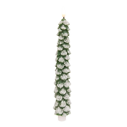 Green Flocked Christmas Tree LED Timer Taper - 11.5"H