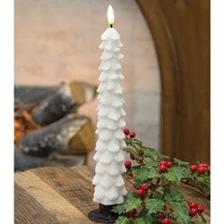 White Flocked Christmas Tree LED Timer Taper - 11.5"H