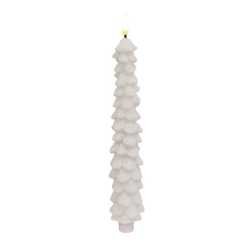 White Flocked Christmas Tree LED Timer Taper - 11.5"H