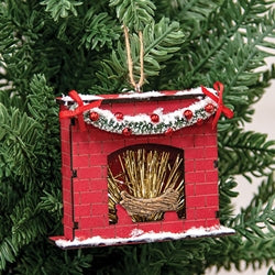 Snowy Winter Wooden Fireplace Ornament