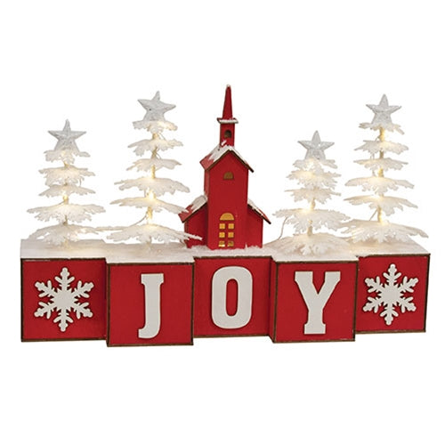 Light Up Frosted Winter Forest & Church on Joy Blocks