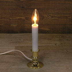 White Sensor Candle Lamp on Brass Base 9"H