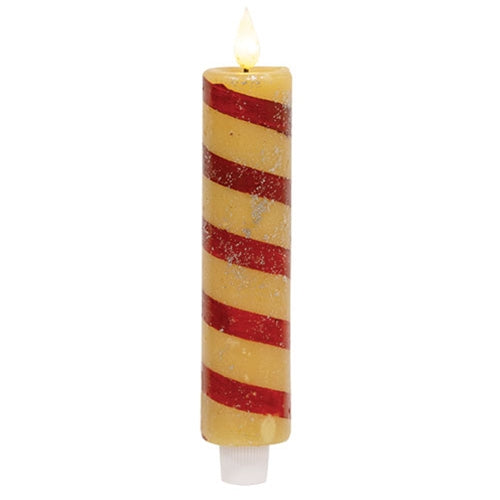 Thick Antiqued Candy Cane LED Taper 8"