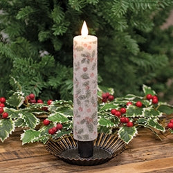 Sparkling Holly & Berries Thick LED Timer Taper - 8"