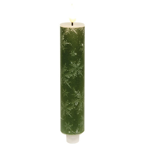 Green Snowflake Thick LED Timer Taper - 8"