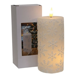 Sparkling White Snowflake LED Timer Pillar - 3 x 6