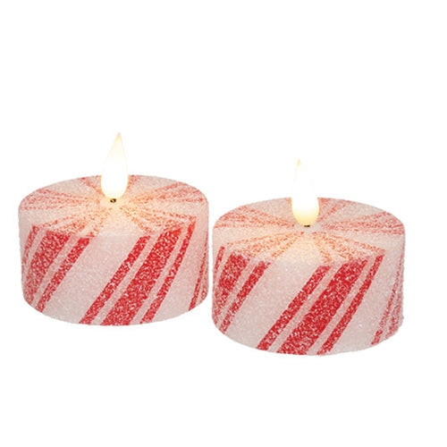 2/Set - Glittered Peppermint LED Tealights