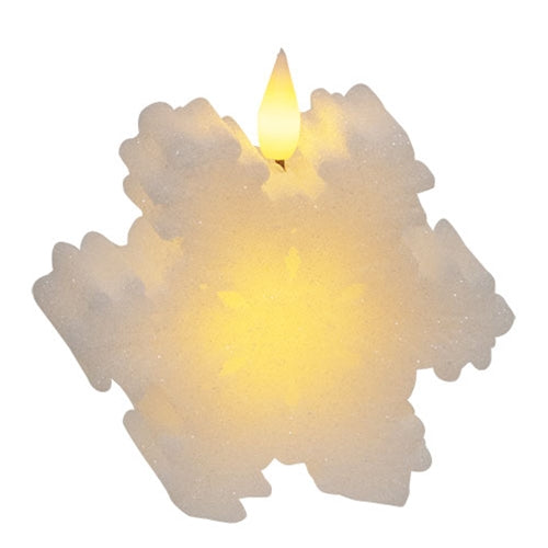 White Wax Glitter Snowflake LED Timer Candle - 4 x 2
