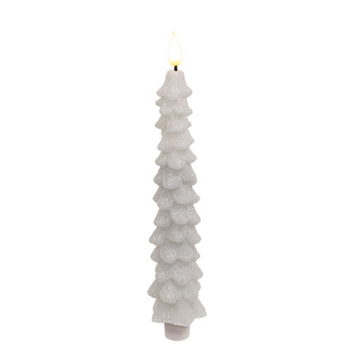 White Glittered Christmas Tree LED Taper - 9-3/4 in H