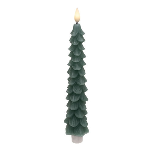 Green Christmas Tree LED Timer Taper - 9-3/4 In H