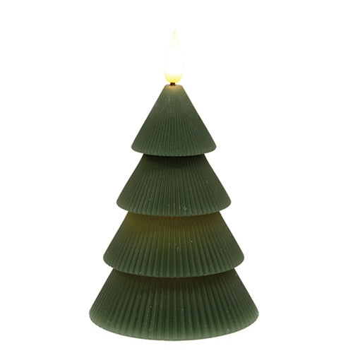 Dark Green Wax Christmas Tree LED Timer Candle - 6 In H