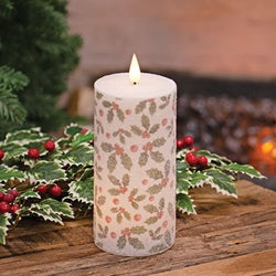 Sparkling Holly & Berries LED Timer Pillar - 3 x 6
