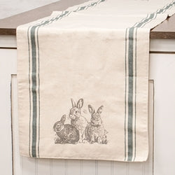 Baby Bunny Trio Slate Feed Sack Stripe Runner
