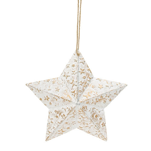 Vintage White Metal Hanging Star w/Gold Embossed Stars 9.5"