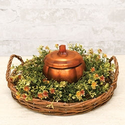 Round Brown Willow Tray Basket w/Handles - 12" Dia