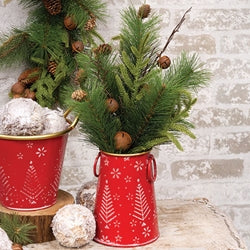Red & White Metal Nordic Holiday Tapered Bucket