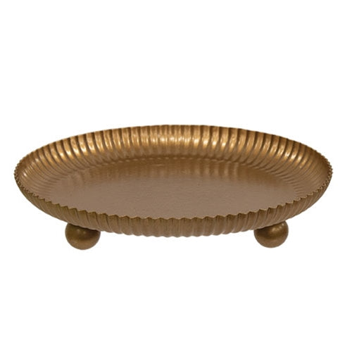 Antiqued Gold Footed Candle Pan - 6"