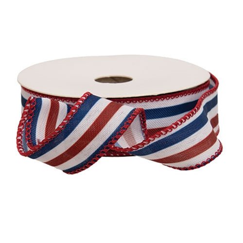 Red White & Blue Wired Burlap Ribbon - 1" x 10 Yards