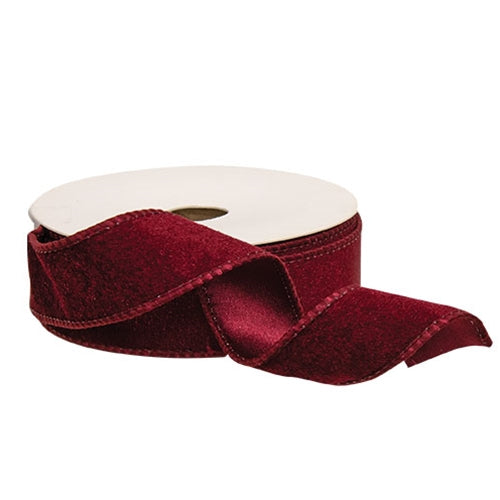 Burgundy Velvet Wired Ribbon - 1" x 10 Yards