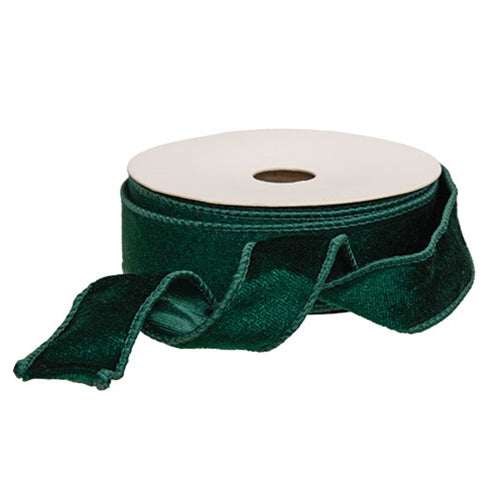 Hunter Green Velvet Wired Ribbon - 1" x 10 Yards