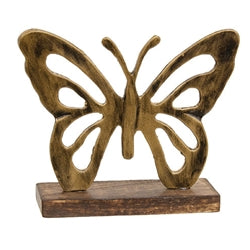 2/Set - Antiqued Metal Butterflies On Dark Wooden Stands