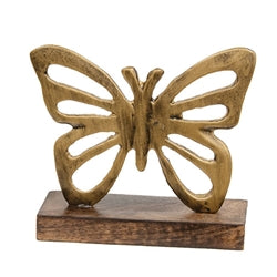 2/Set - Antiqued Metal Butterflies On Dark Wooden Stands