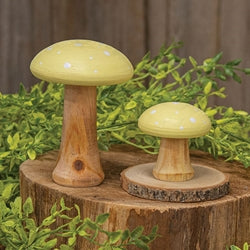 2/Set White Dotted Yellow Wooden Mushrooms
