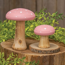 2/Set White Dotted Pink Wooden Mushrooms