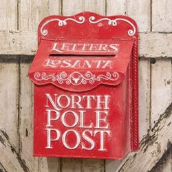 Distressed Red Metal North Pole Post Box