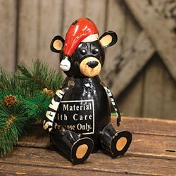 Vintage Metal Sitting Santa Hat Bear