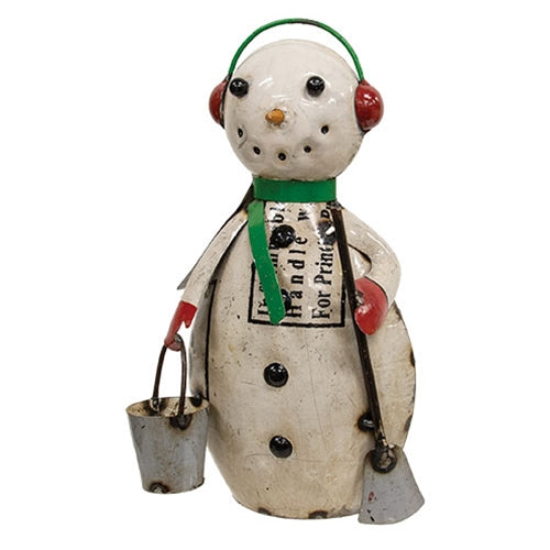Vintage Metal Buddy Snowman w/Shovel & Bucket