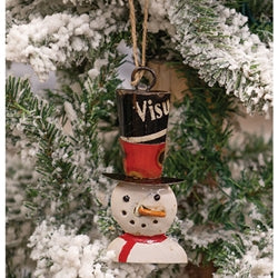 Vintage Metal Top Hat Snowman Ornament